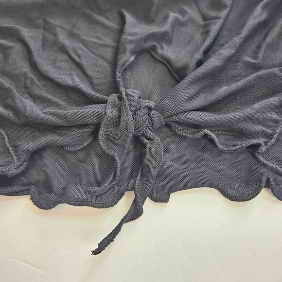 Tic Toc LA Mesh Sheer Long Sleeves Crop Top Tie Front in Black Size Small - Picture 3 of 9
